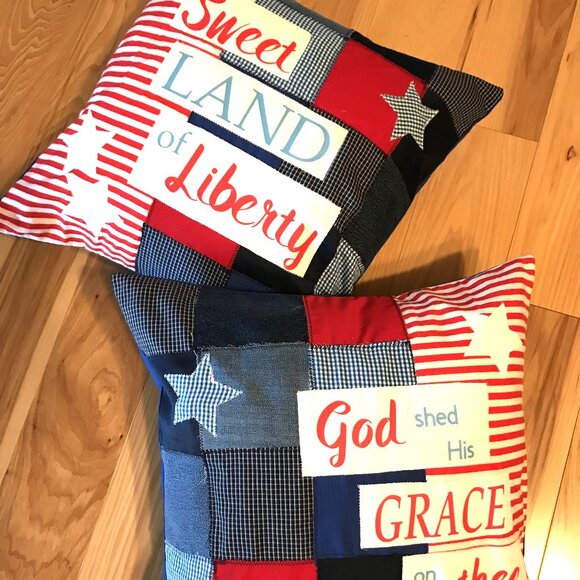 Patriotic Pillow Cover: Patchwork Stars, Sweet Land of Liberty, 18 x 18 - Picture 8 of 10